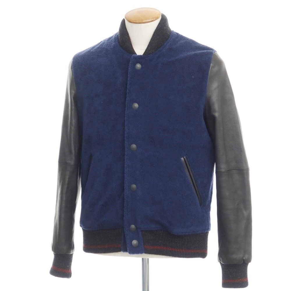 【中古】ロベルトコリーナ ROBERTO COLLINA ウールコットン レザー スタジャン ネイビーxブラック【サイズ46】【メンズ】-0