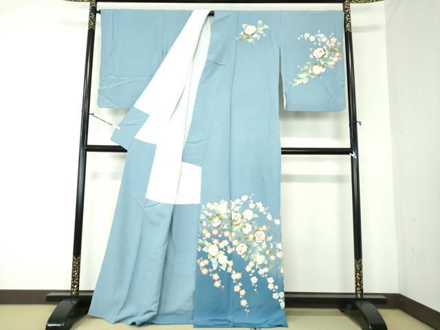 平和屋着物▽訪問着 単衣 手描き 草花文 暈し染め 正絹 逸品