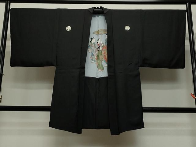 平和屋着物＃男性 長羽織 黒紋付き 正絹 CAAT5851id