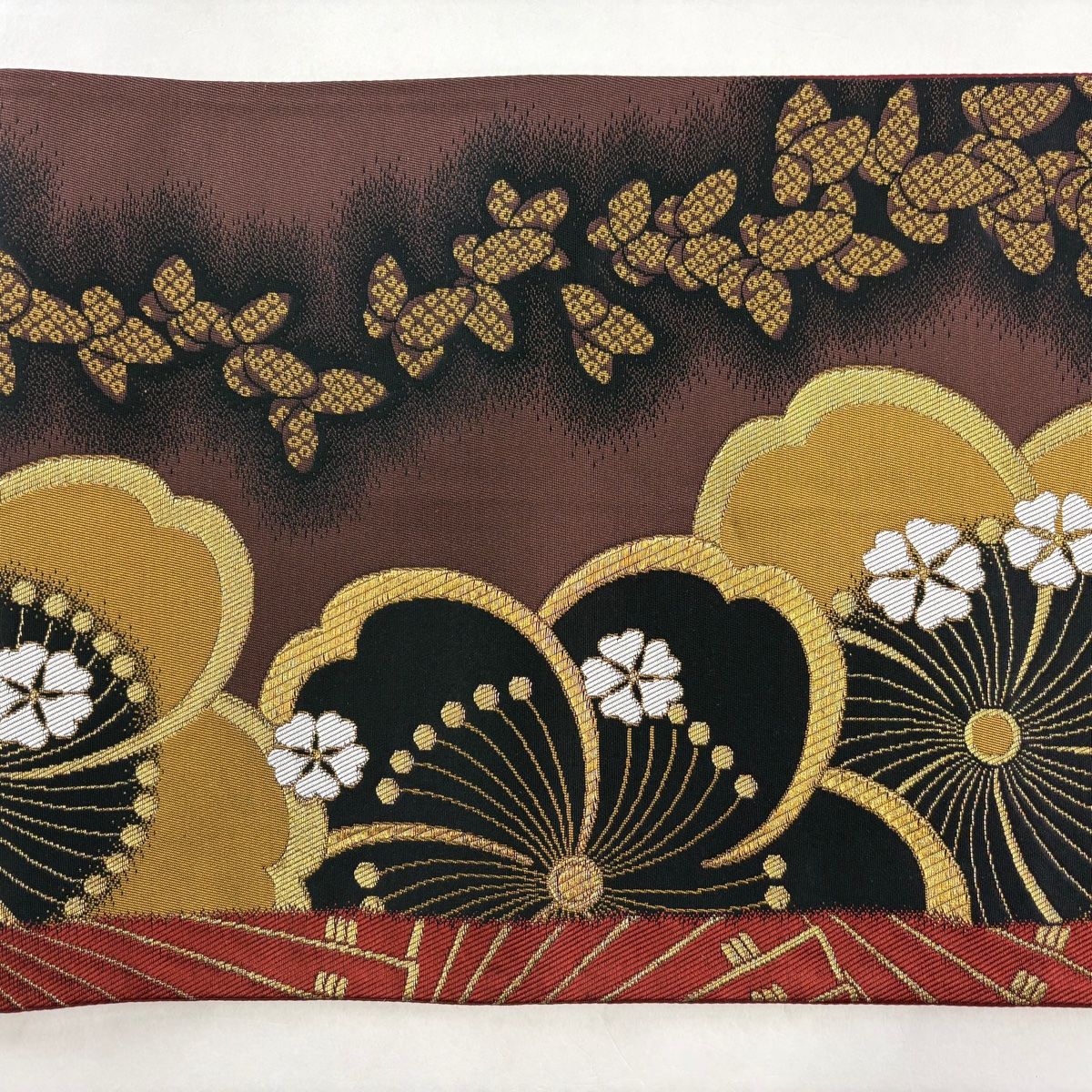 袋帯 秀品 振袖向き 桜 蝶 金糸 黒 六通 正絹 【中古】 - メルカリ