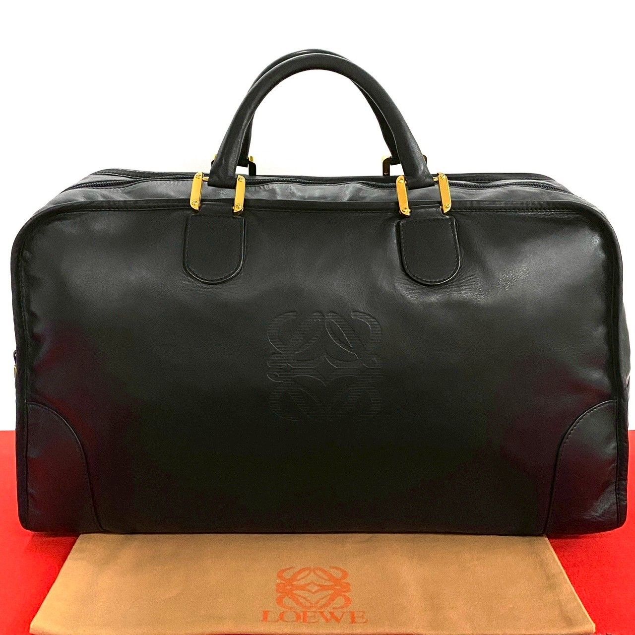 品 LOEWE ロエベ アマソナ 50 アナグラム ロゴ レザー 本革 ボストンバッグ ハンドバッグ 旅行バッグ ブラック 450-3