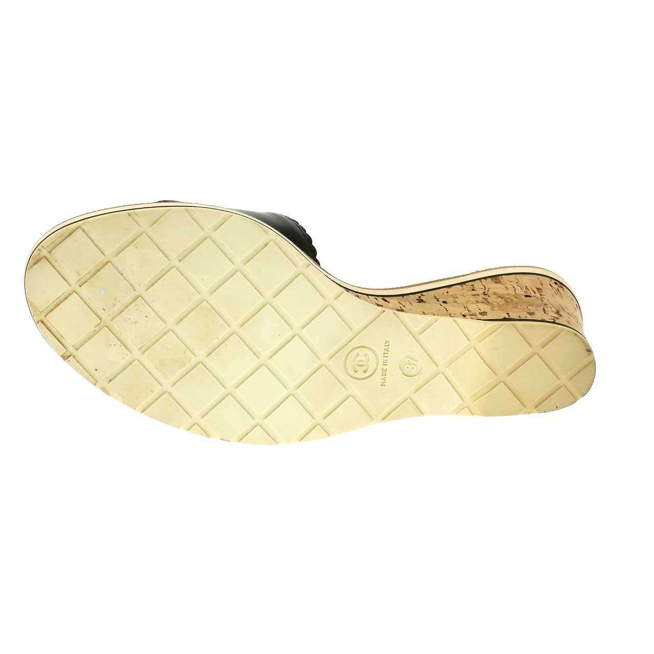 CHANEL シャネル コルクウェッジソールココマークレザーサンダル