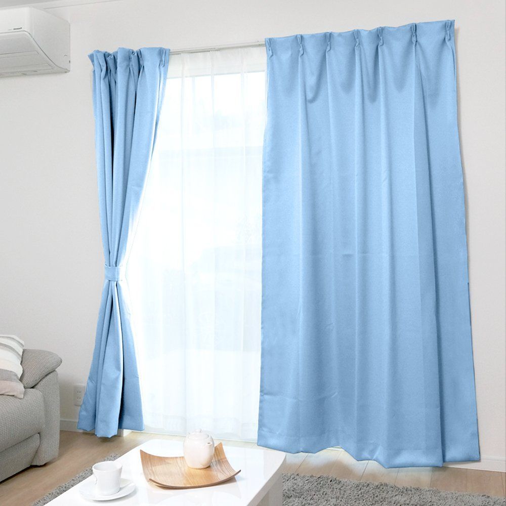 ブルー_幅100×丈100cm アイリスプラザ カーテン 1級遮光 丈100cm 2枚組 UVカット率85% 【節電/省エネ】断熱効果50%・保温効果30%以上 洗濯機対応 リビング・寝室用 幅100cm×丈100cm 2枚セット ブルー