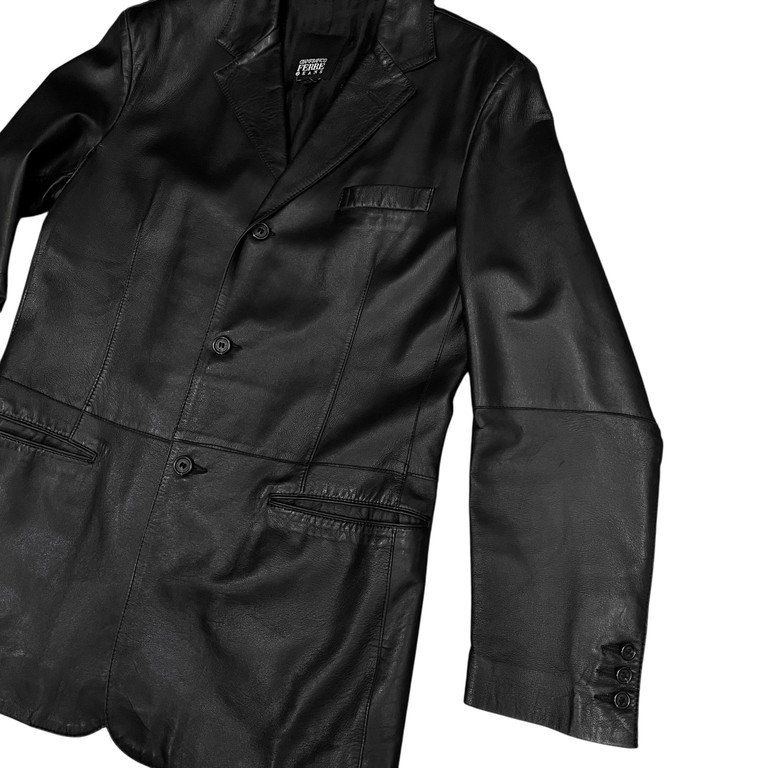 GIANFRANCO FERRE フェレ　38 GIANFRANCO FERRE レザー3Bテーラードジャケット ブレザー コート