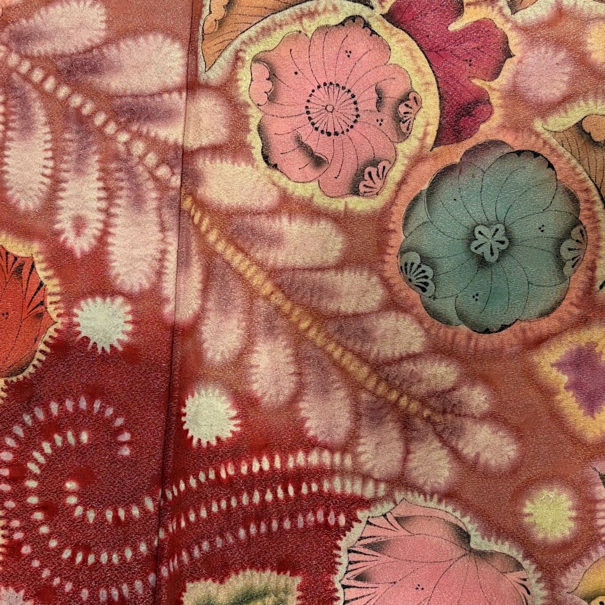 訪問着 身丈170cm 裄丈63.5cm S 袷 落款 辻が花柄 銀通し 絞り 薄ピンク 正絹 名品 一つ紋 【】