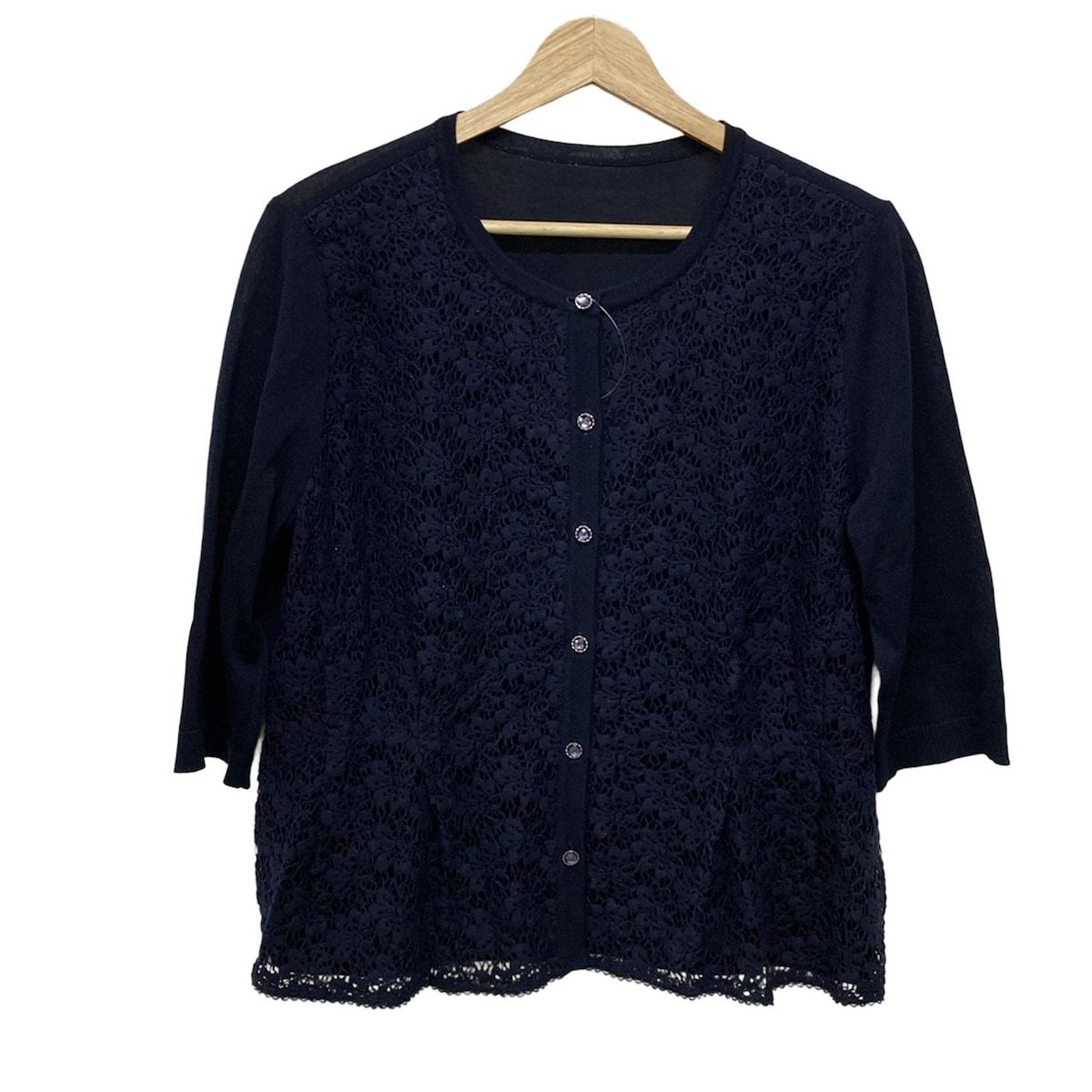 レリアン Leilian カーディガン サイズ13+ S ライトブルー レディース 長袖/ビーズ トップス