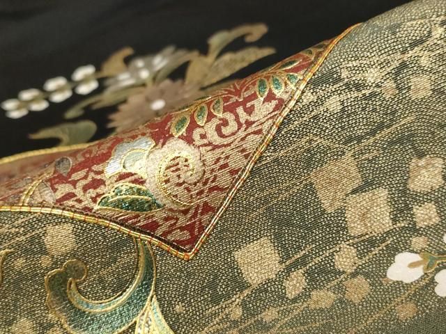 平和屋着物□豪華黒留袖 作家物 駒刺繍 鳳凰地紙更紗花文 金彩