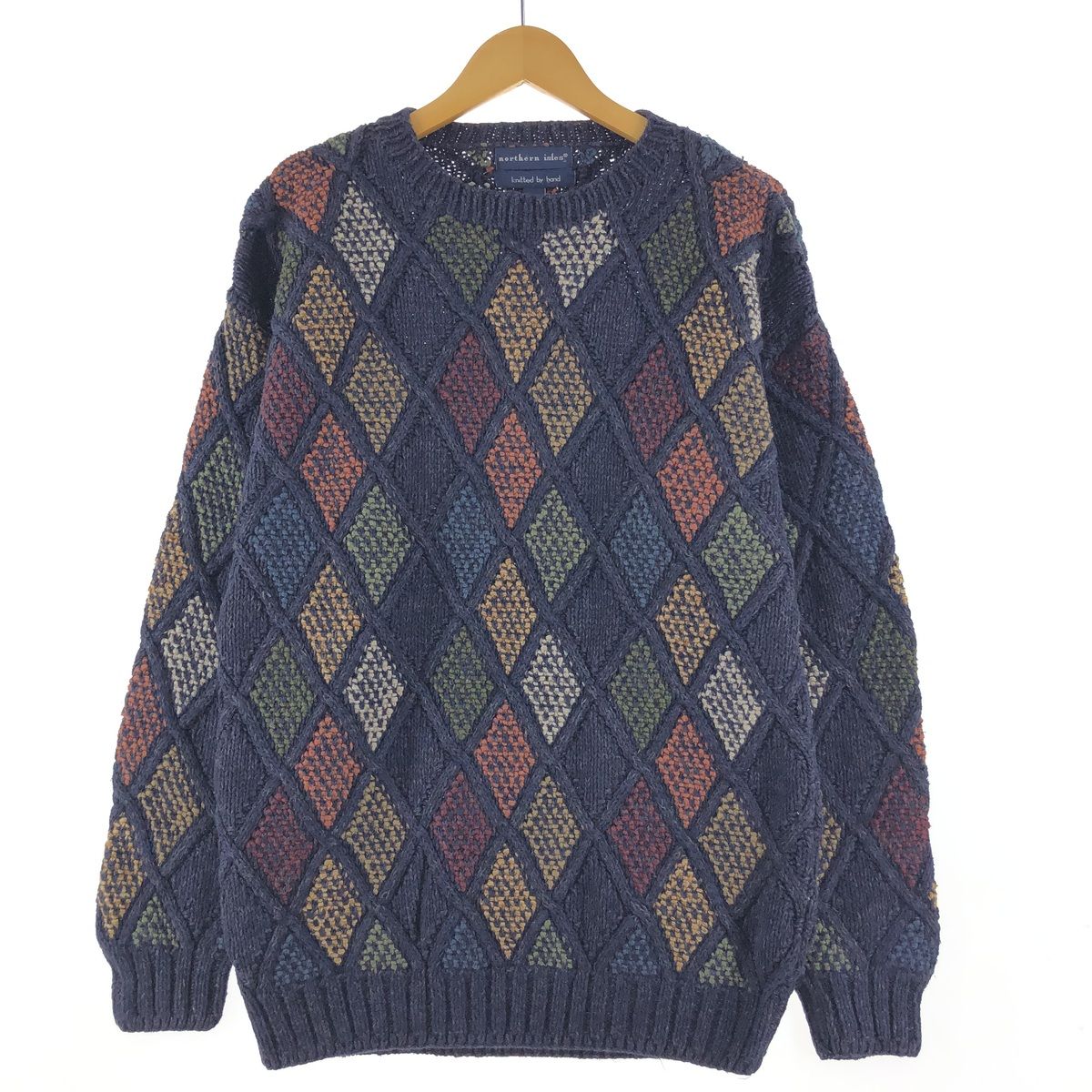 古着 NORTHERN ISLES KNITTED BY HAND 総柄 ニットセーター メンズL/eaa362138