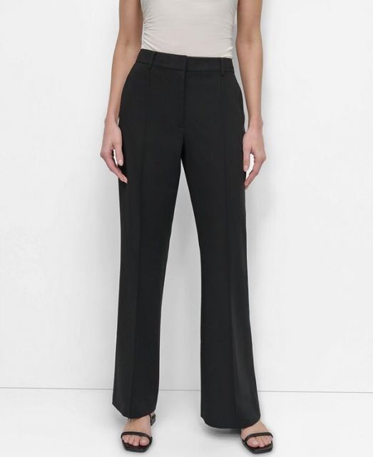 【送料無料】 ダナ キャラン ニューヨーク レディース カジュアルパンツ ボトムス Women's Pintuck Mid-Rise Flare-Leg Pants Black