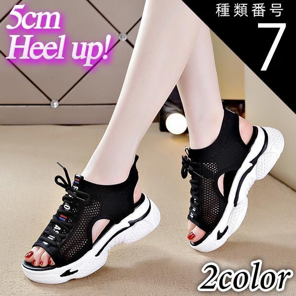 種類7：ブラック/22.5cm スポーツサンダル サンダル レディース 厚底 メッシュ オープントゥ かわいい ソックス風 ホワイト ブラック 送料無料