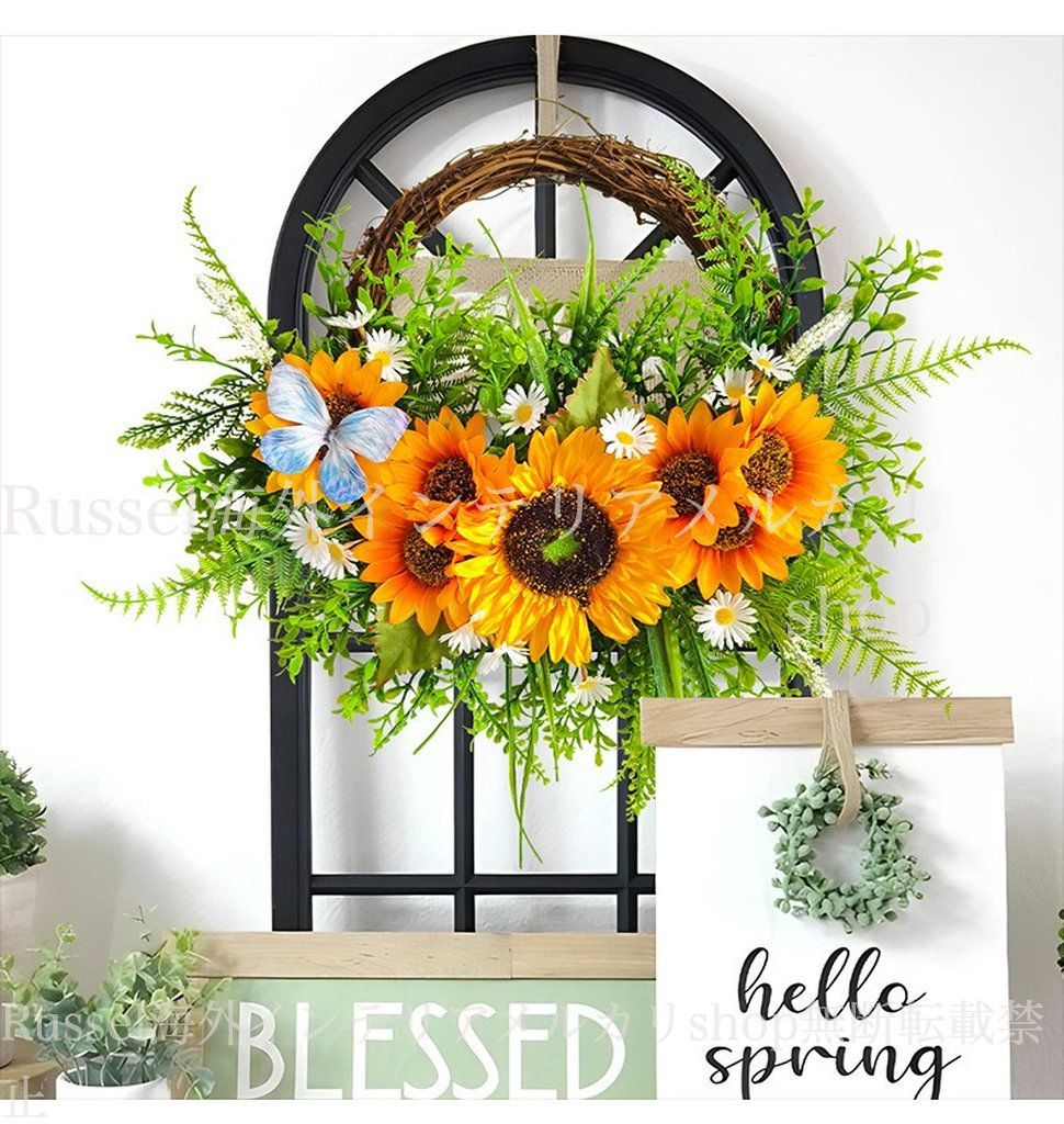  リース ヒマワリ ひまわり 黄色 イエロー グリーン ガーデンオーナメント ガーデン ドア お洒落 かわいい 花 フラワー 庭 エレガント 壁掛け ガーデニング 雑貨 ガーデン雑貨 ガーデンインテリア インテリア 庭の装飾 おしゃれ 8-14 リース フラワー ガーデニング