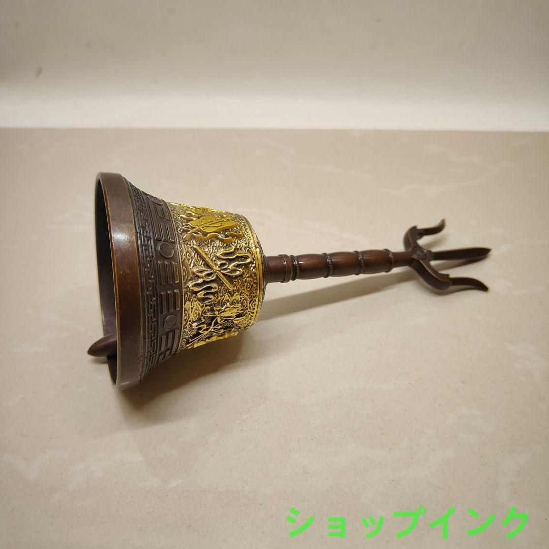 銅器 法器 紫微諱三清鈴 八卦三叉鈴 太極鈴 開運 風水 招財 置物 工芸品 銅製 道家法器 銅鈴 法鈴 道鈴三叉手揺鈴 三清鈴 開運風水 招財