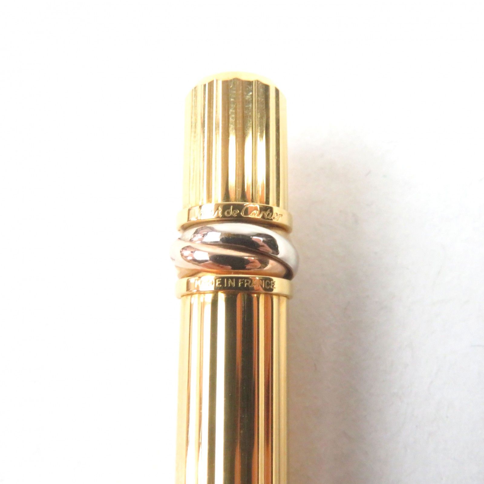 【ジャンク品】Cartier トリニティ ゴールド ボールペン ケース付 極美品○Cartier カルティエ トリニティ ロゴ刻印 ツイスト式
