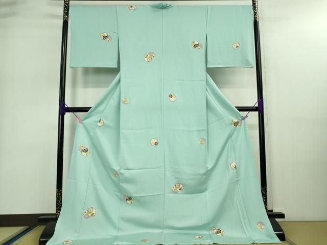 平和屋着物 上 小紋 仮絵羽 菊 葵 白群色地 金彩 ♥ DZAA9121kh5