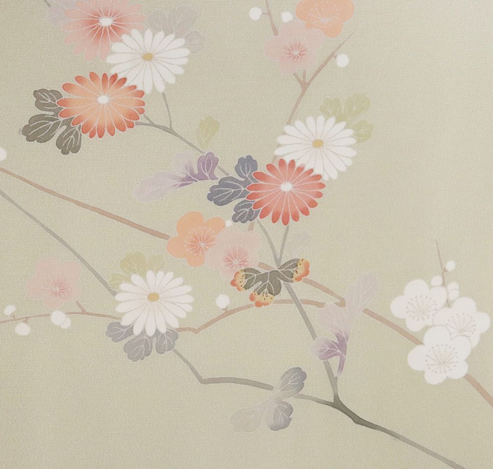 訪問着 袷 正絹 ベージュ オレンジ 菊 梅 Mサイズ ki30947 未