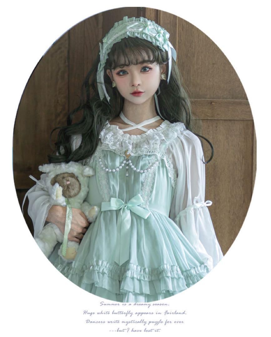 Eieyomi】ロリータドレス 甘ロリJSK ヘッドドレス付き ミント