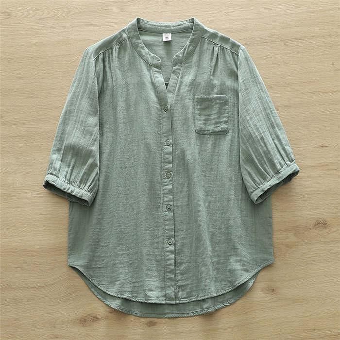 バンドカラー ガーゼ シャツ レディース 春夏 ダブルガーゼ 綿100% シャツブラウス ガーゼシャツ シャツ ブラウス 半袖 トップス 春 夏 キーネック カジュアル バンドカラー ガーゼ シャツ レディース 春夏 ダブルガーゼ 綿
