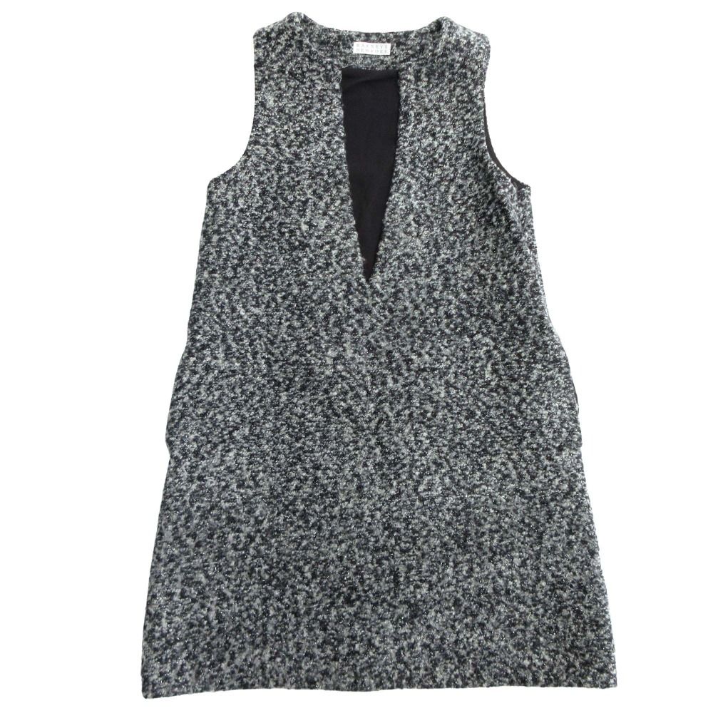 BARNEYS NEW YORK バーニーズニューヨーク ブークレ ニット ワンピース スキッパー チュニック ベスト ウール サイズF グレー系 レディース 古着