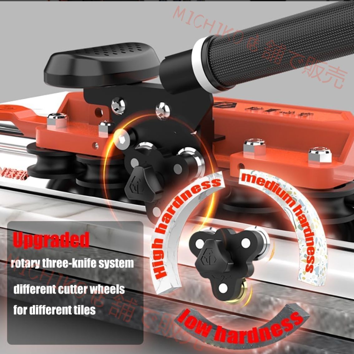 内蔵吸盤-タイルパイラー付きセラミックタイルカッター 3タイルプッシュナイフシステム