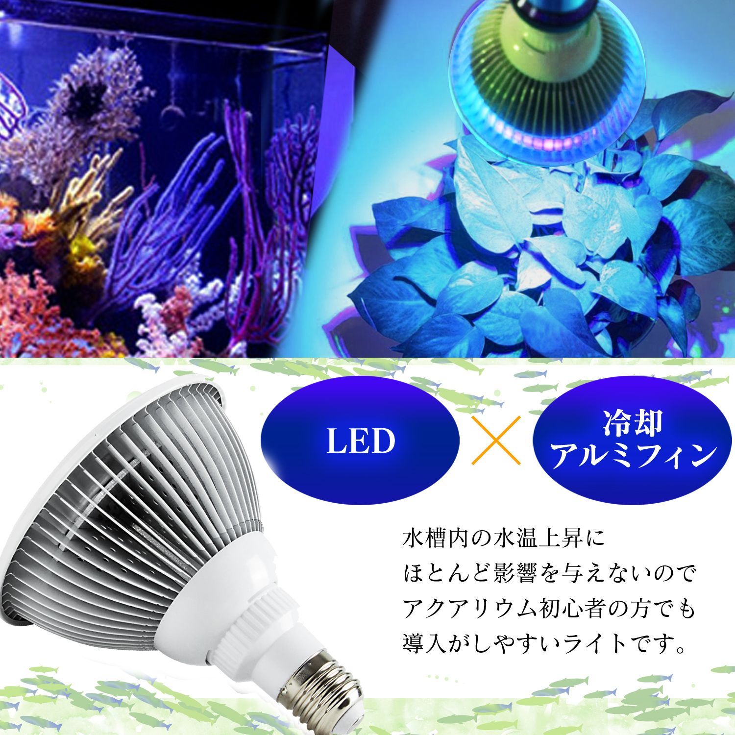 LED 水槽 アクアリウム ライト 【 青8 UV4 】24W E26 口金 珊瑚