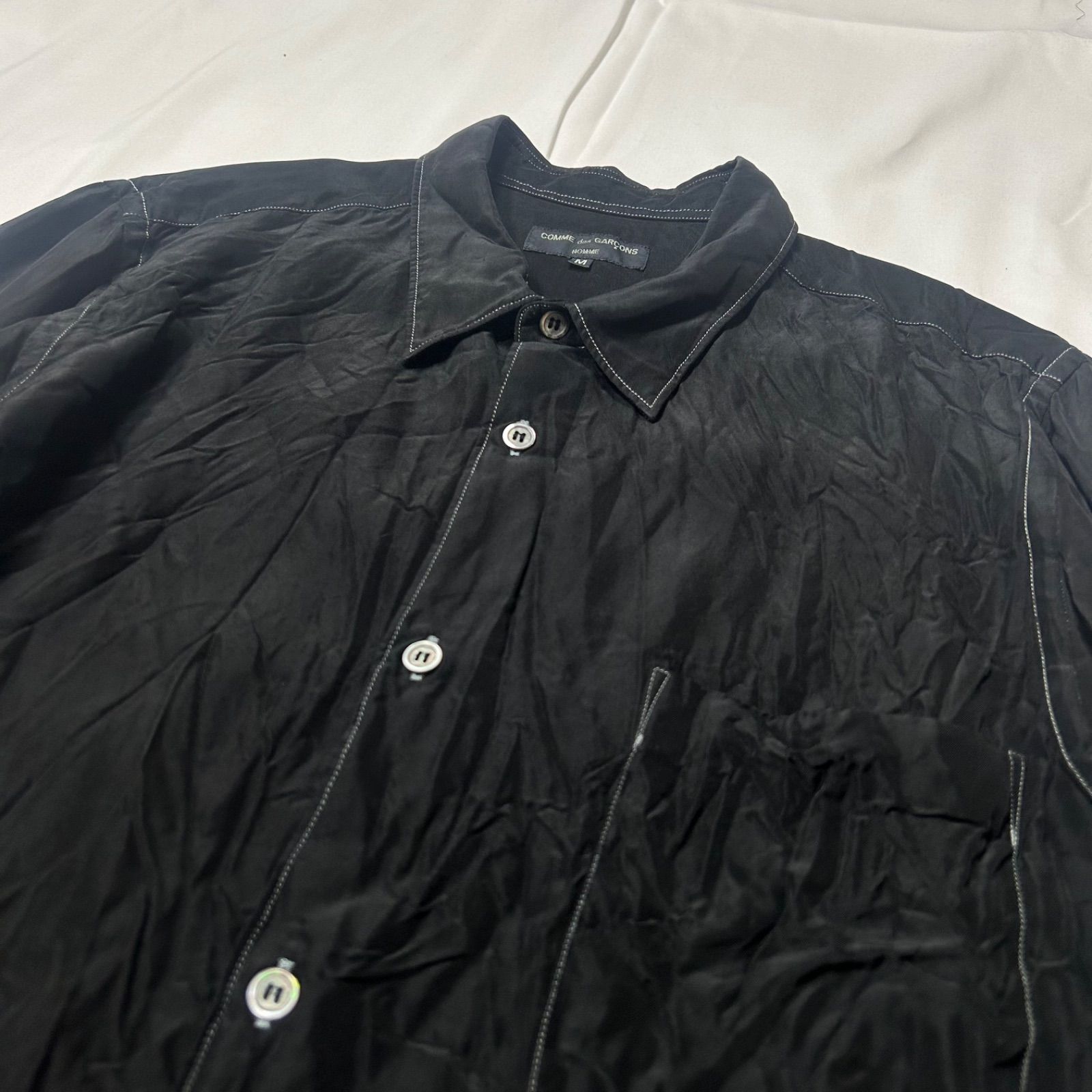 2000's COMME des GARCONS HOMME 2005SS L/S Wrinkled Acetate Garment Dye Shirt M - Black