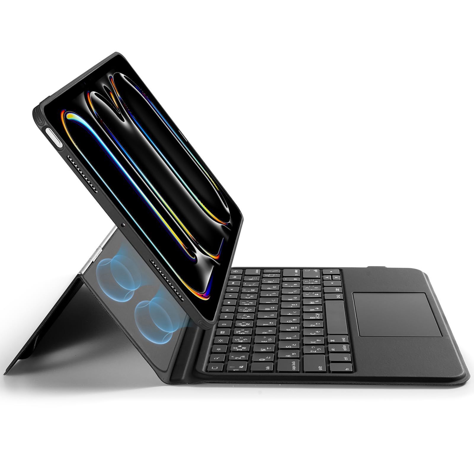 ブラック 角度調節 横置きスタンド バックライトキー付きマグネット着脱式キーボード トラックパッド付きキーボードケース 2025 M4 11インチ Pro iPad Ascend ESR