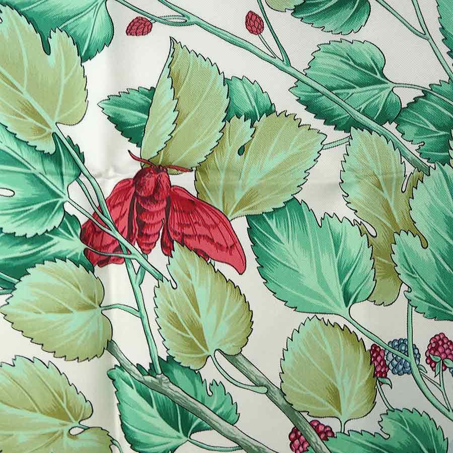 エルメス HERMES スカーフ カレ90 l'ARBRE de SOiE 絹の木 桑の木と蚕