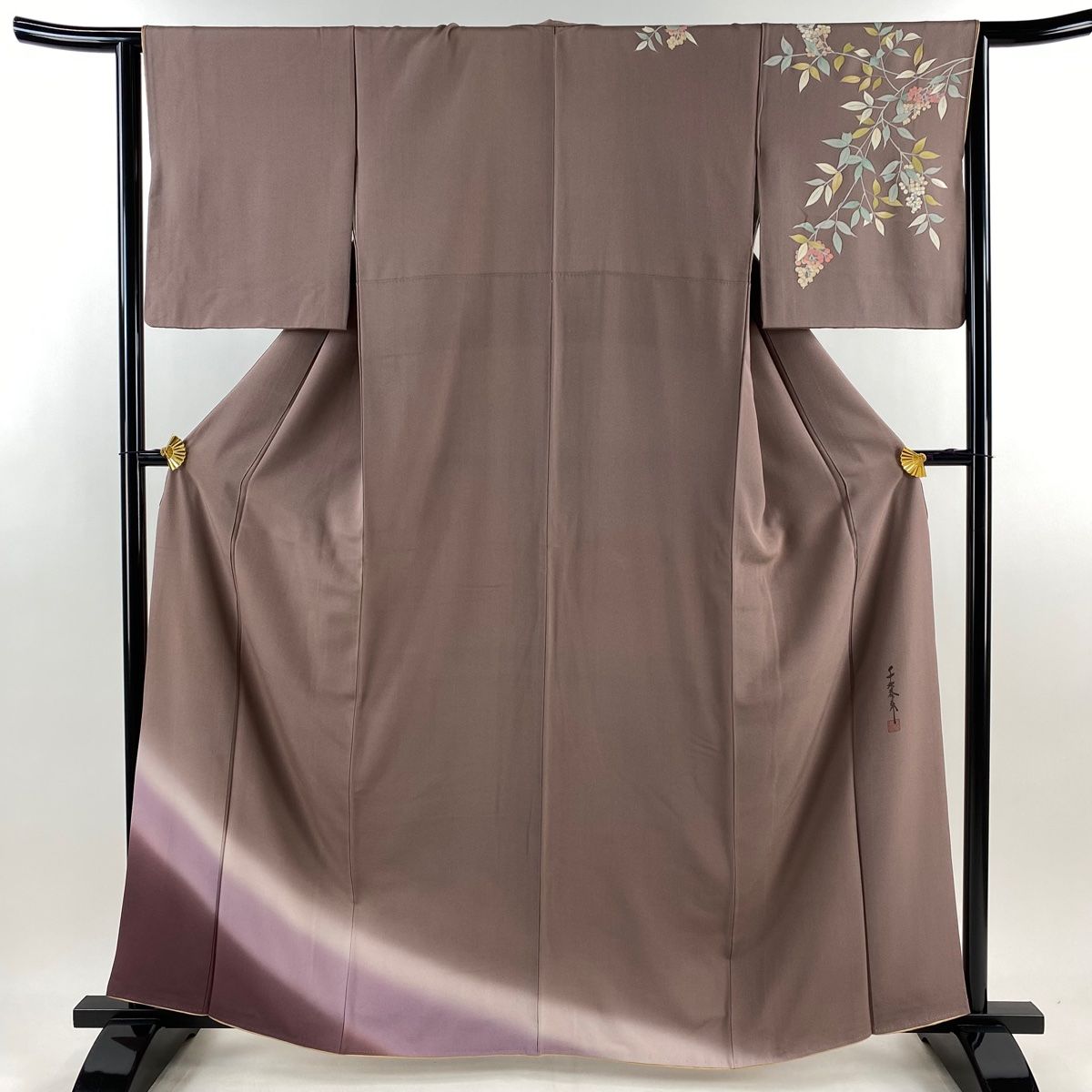 【未使用】身丈162cm 裄丈64cm 裄丈 65.5 付下げ 身丈162cm 裄丈64cm M 袷 草花 金彩 ピンク 正絹 美品 秀