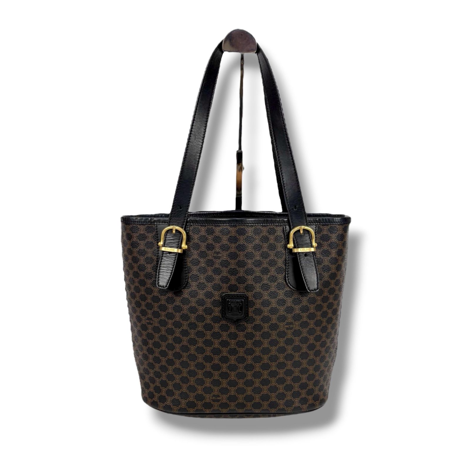 CELINE セリーヌ トートバッグ 黒マカダム バケツ型 PVC レザー 【公式 