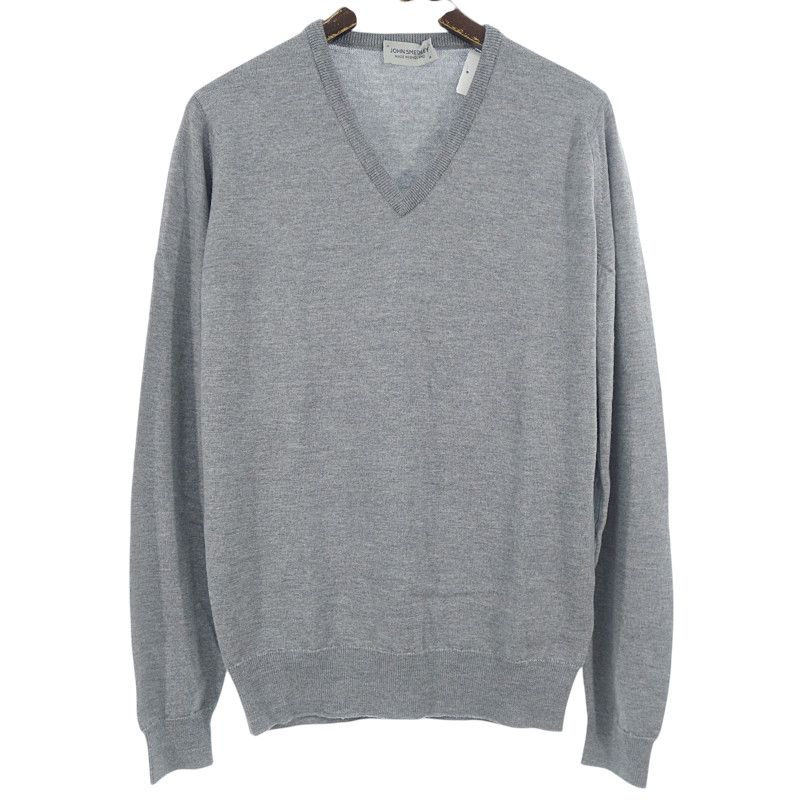 ジョンスメドレー/JOHN SMEDLEY メリノ ウール Vネック 長袖 カットソー グレー  サイズ メンズM