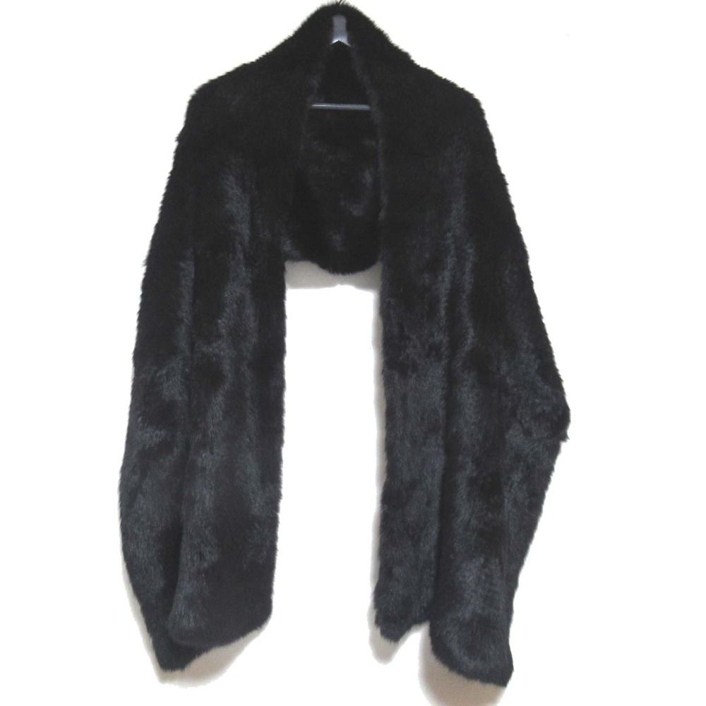 FENDI フェンディ ミンクヤーン リアルファー 毛皮 ロングマフラー ブラック レディース 古着