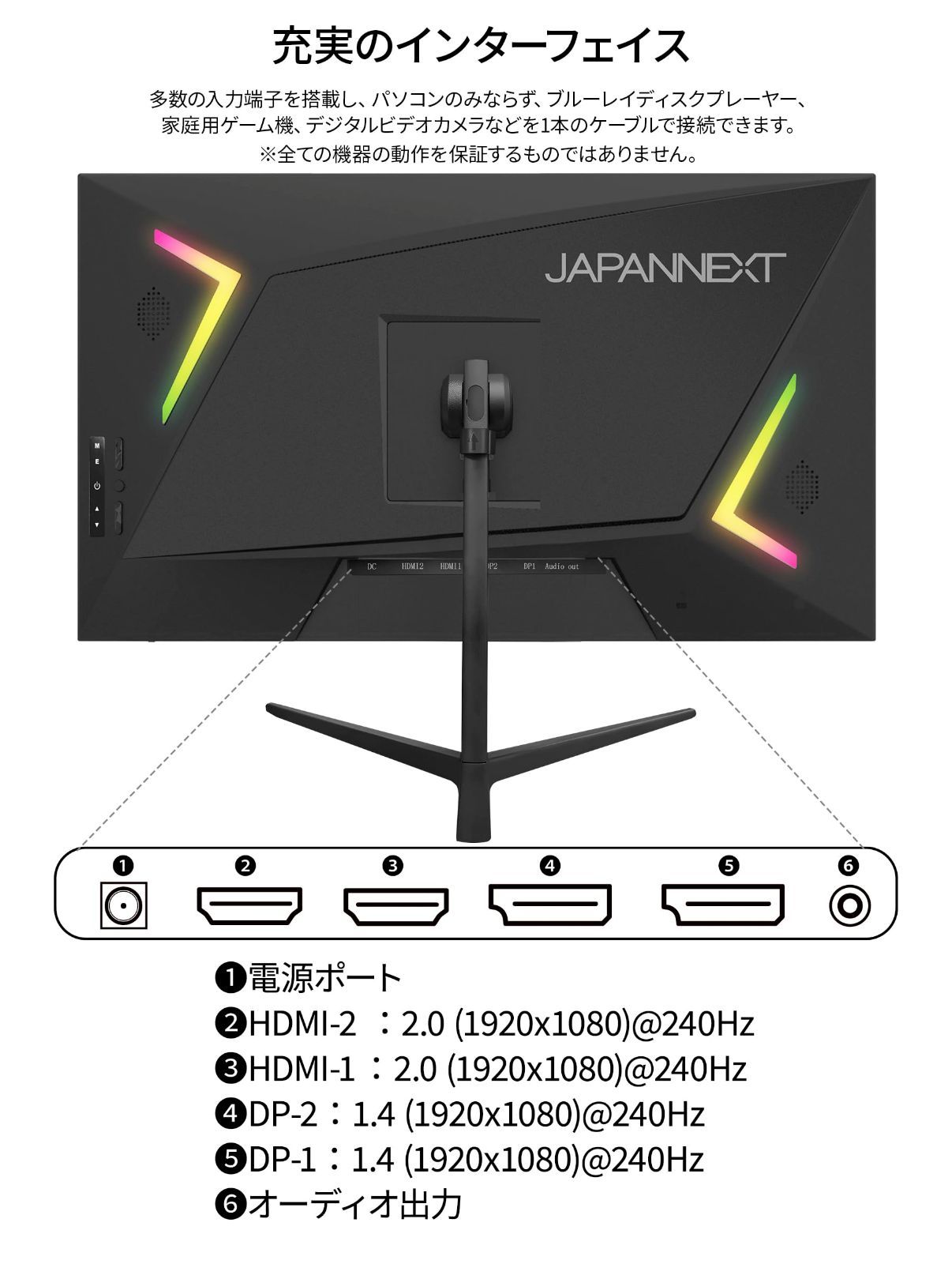 新着商品 HDMI DisplayPort VESA対応 ブルーライトカット ディスプレイ パネル IPS 1920x1080解像度 フルHD 視野角178° 3ms 240Hz ゲーミングモニター JN-IPS245G240FHDR 24.5インチ