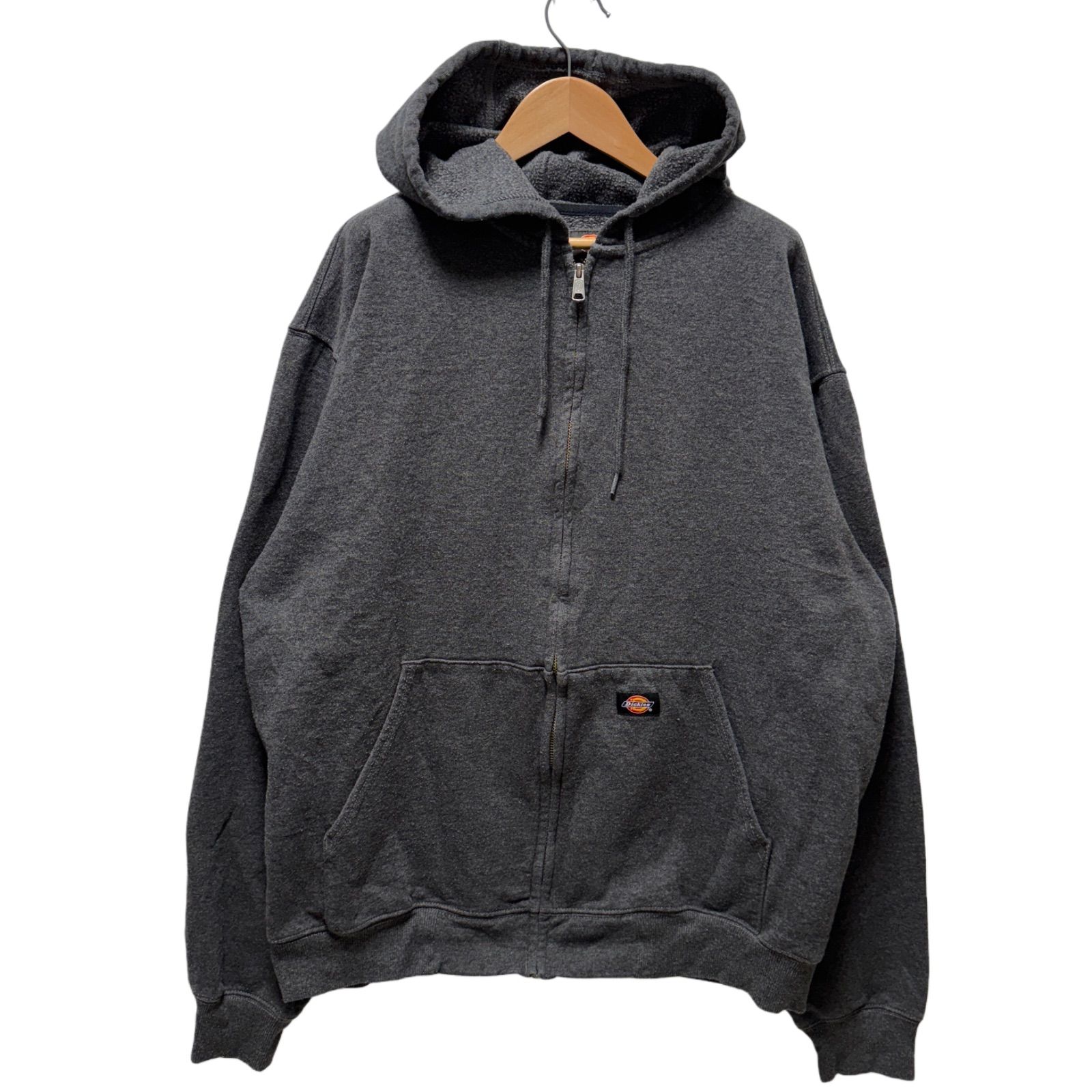 ディッキーズ Dickies ジップアップパーカー XLサイズ 肉厚コットン ジップアップフーディー グレー ダークグレー 古着 P802