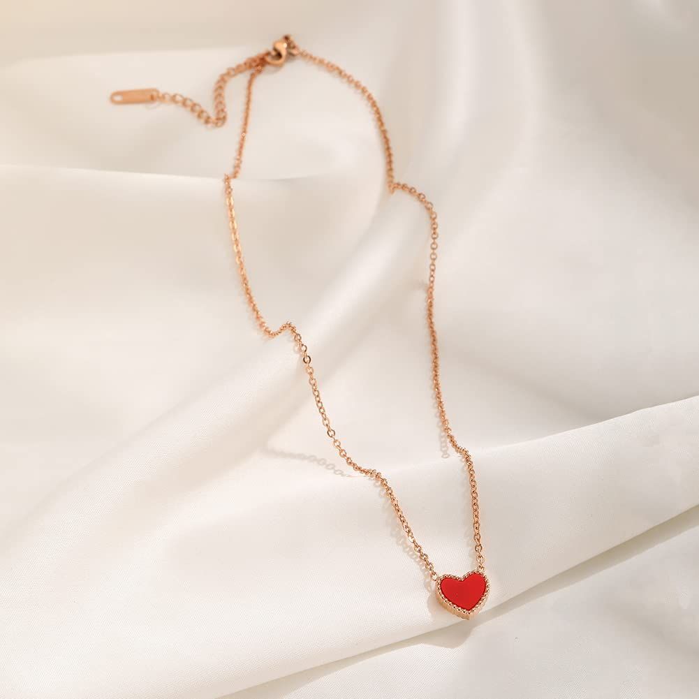ハート ブランド ネックレス ペンダント レディース ジュエリー おしゃれ 赤 ステンレス Rockyu 友達