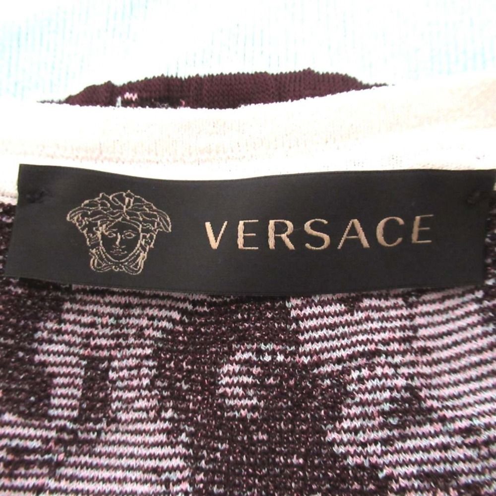 VERSACE - 良品 VERSACE ヴェルサーチ メデューサボタン マーブル柄 ジャガード ニット クロップド ショート丈 カーディガン マルチカラー レディース 古着 中古 USED 良品 VERSACE ヴェルサーチ メデューサボタン マーブル柄