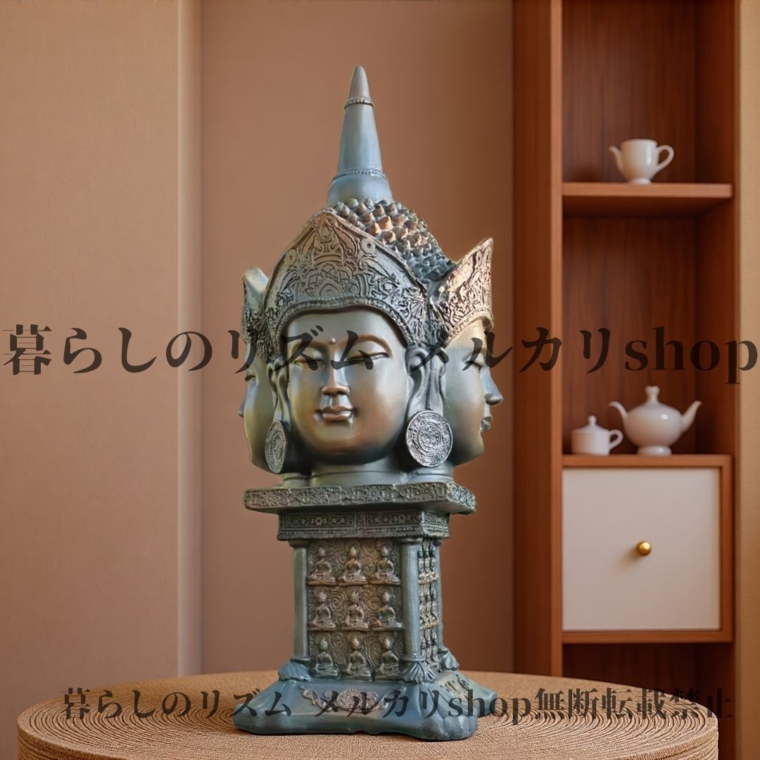 ガーデンオブジェ ヴィンテージ 仏像 四面瞑想仏 インド タイ風デザイン 頑丈な台座 室内 屋外 ホーム 寺院装飾 瞑想空間 スピリチュアルデコレーション 耐久性レジン素材 ブロンズ調 禅空間 文化 仏彫刻 エレガント 3D四面仏像 大型仏像 WWW_GEBZETESISAT_COM_TR