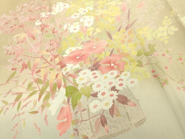 平和屋着物○十日町友禅作家 岡村蒼風 訪問着 紬地 花籠