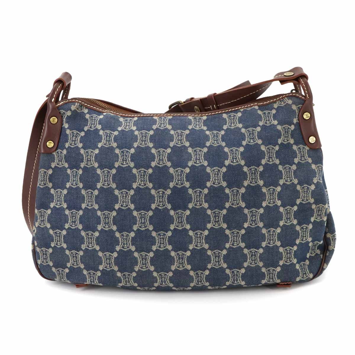 新品同様 セリーヌ CELINE マカダム ショルダー バッグ デニム レザー  