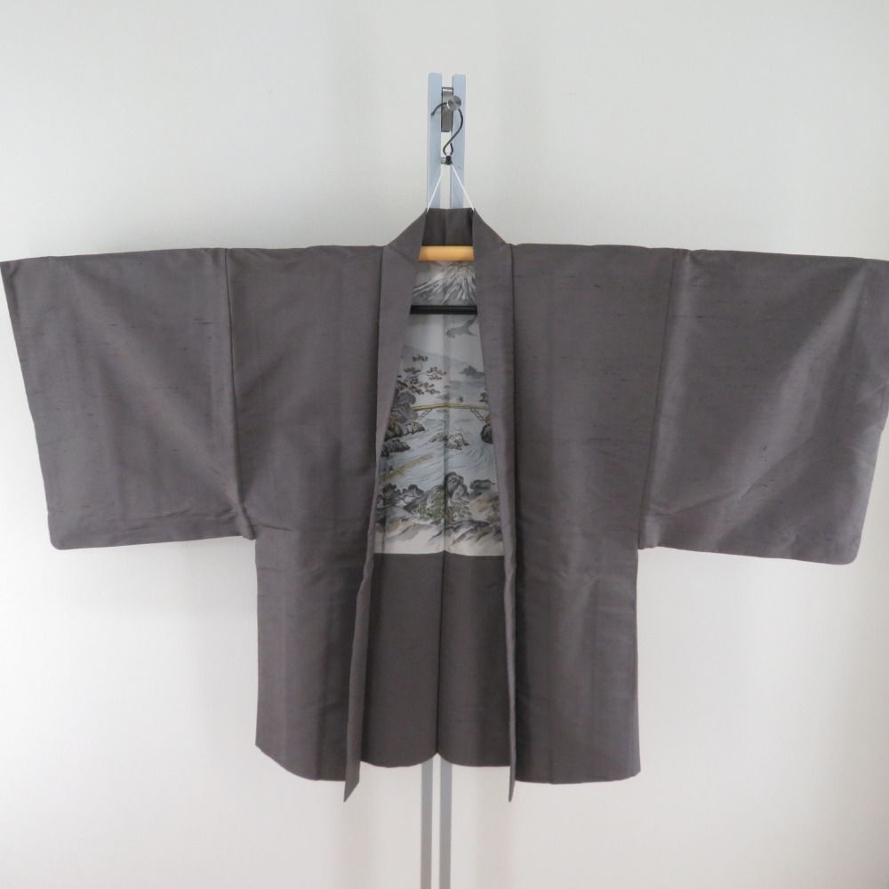 男着物 紬 アンサンブル 青宝お召紬 袷 茶色 正絹 男性用きもの メンズ