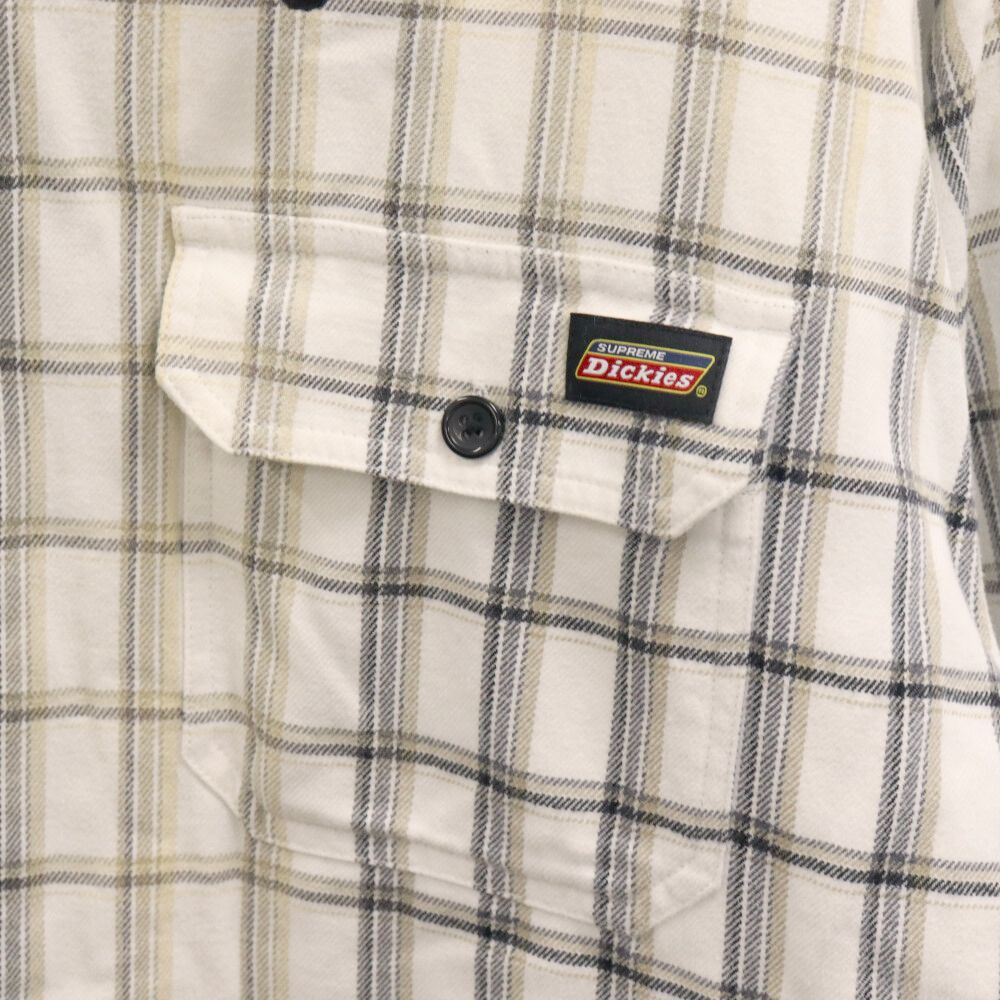 SUPREME (シュプリーム) 23AW×Dickies Plaid Hooded Zip Up Shirt プレードフーデッドジップアップシャツ  チェックシャツジャケット ホワイト