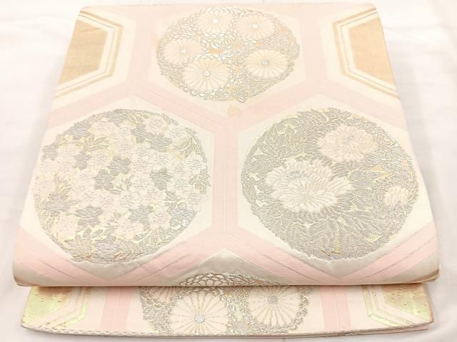 銀糸　正絹　袋帯　唐織　亀甲小花華紋　六通　振袖，留袖など 銀糸 正絹 袋帯 唐織 亀甲小花華紋 六通 振袖，留袖など - メルカリ