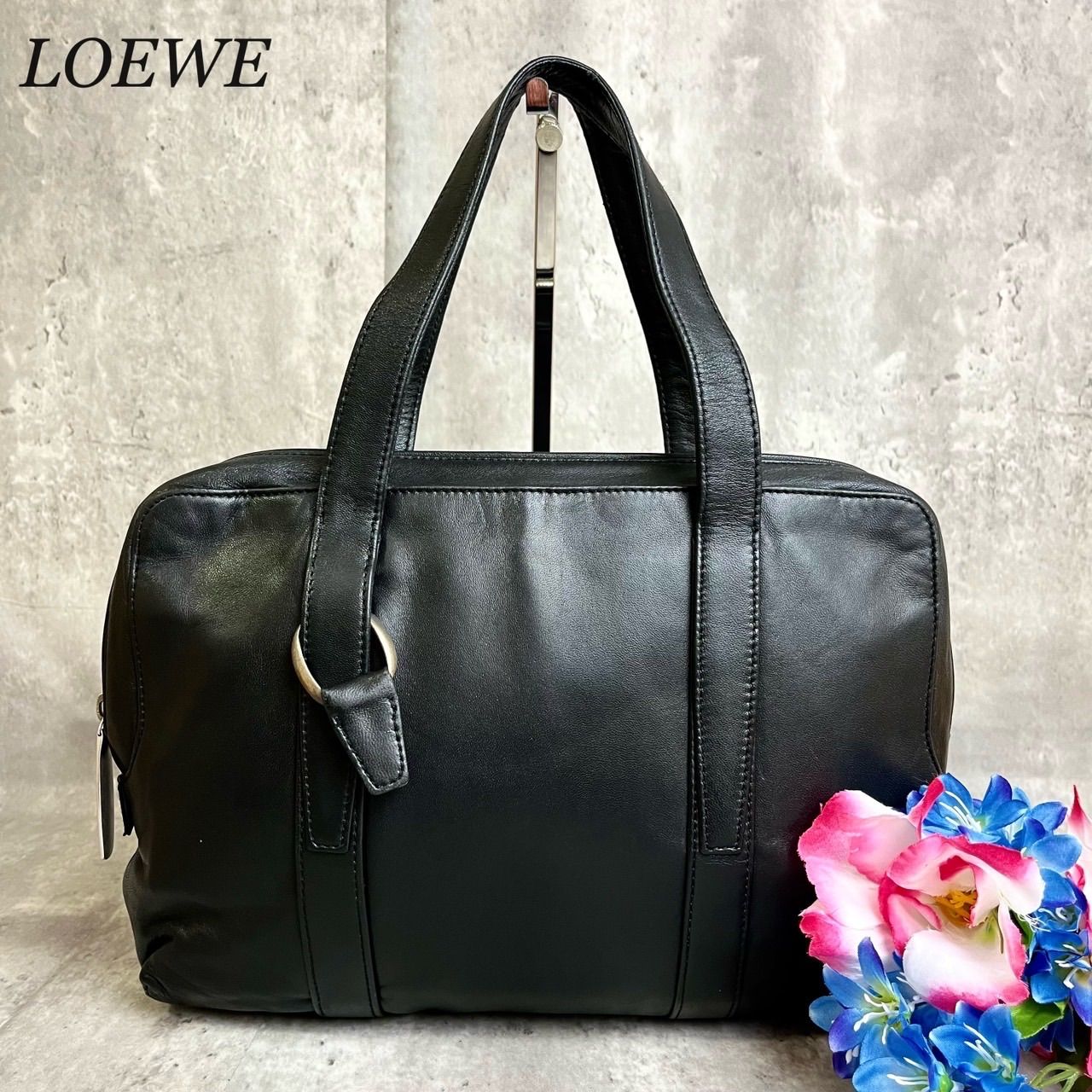 ✨極美品✨ LOEWE ロエベ ハンドバッグ トートバッグ ビジネス ジッパー シルバー金具 ロゴプレート ロゴ型押し ラムレザー メンズ レディース  ユニセックス ブラック 黒色 - メルカリ