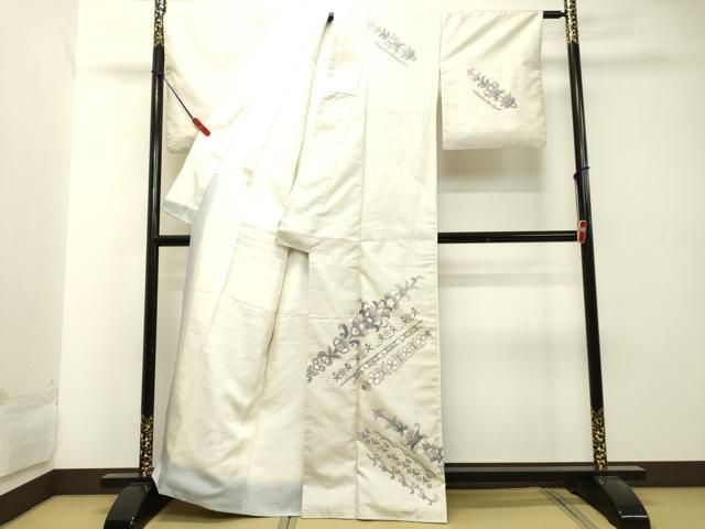 平和屋着物○本場縞大島紬 訪問着 作家物 洋花唐草文 正絹 逸品