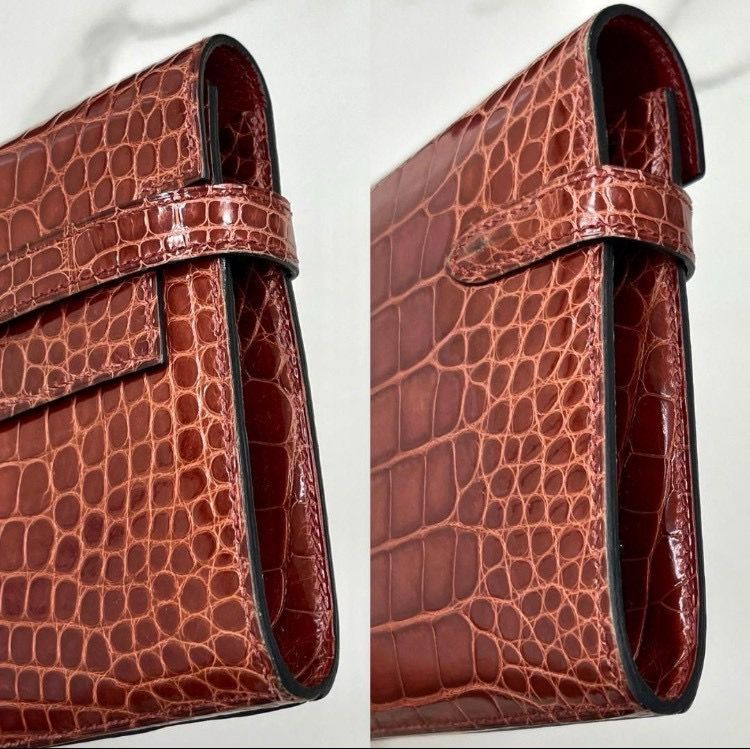 エルメス　ケリーウォレット　アリゲーター　ブラウン　長財布　□Q刻印 エルメス ケリーウォレット アリゲーター ブラウン 長財布 □Q刻印