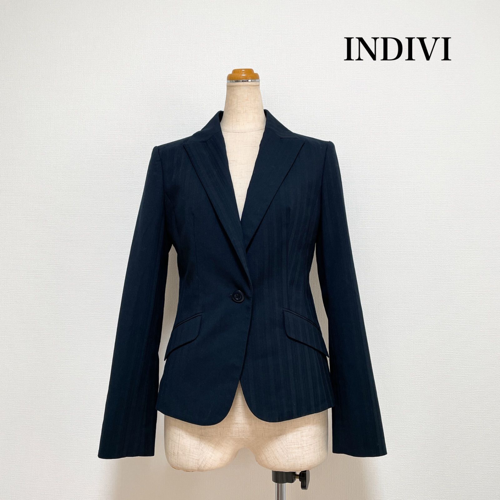 INDIVI インディヴィ ジャケット 38 Mサイズ相当 ネイビー ストライプ 日本製 お仕事 セレモニー 式典