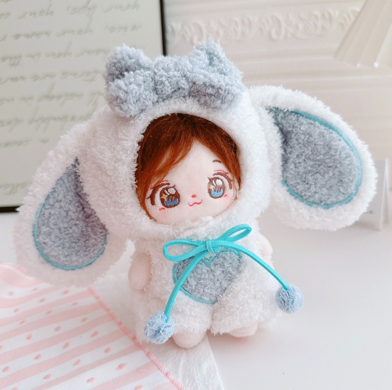 10cm-12cm】モコモコのたれ耳リボン うさぎ ぬい服 うさ耳 着ぐるみ 4