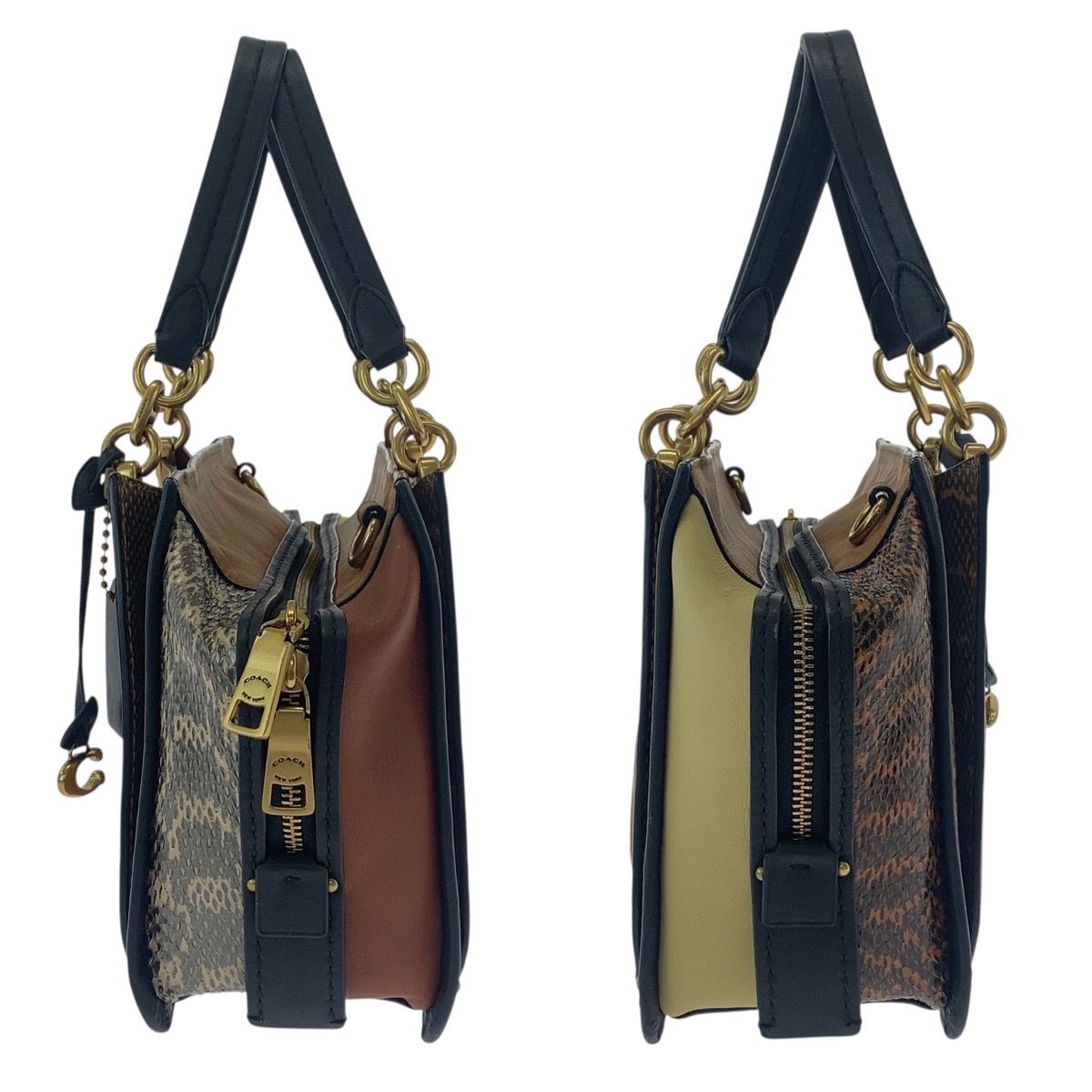 美品 COACH コーチ ブラウン マルチカラー ゴールド金具 レザー 