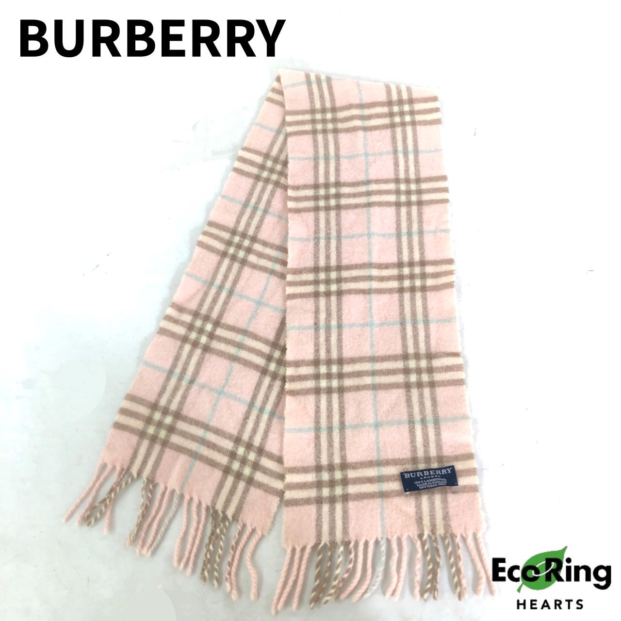 BURBERRY バーバリー マフラー ラムウール 色褪せ ピンク 106cm × 18cm 