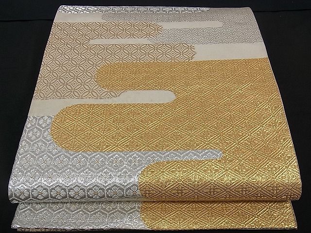 平和屋着物□六通柄袋帯 吉祥エ霞流水文 金銀糸 正絹