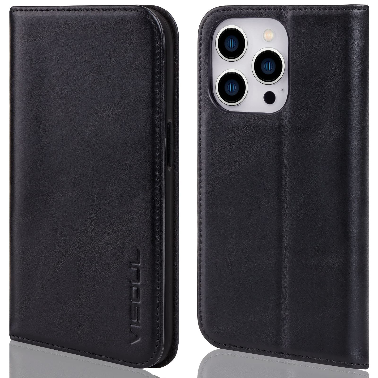 【特価商品】VISOUL iphone14 Pro ケース 手帳型 本革 レザー マグネット式 スタンド機能付き手帳型ケース カードポケット 携帯ケース 全面保護 マグネット内蔵 柔軟なTPU素材 スマホケース アイ